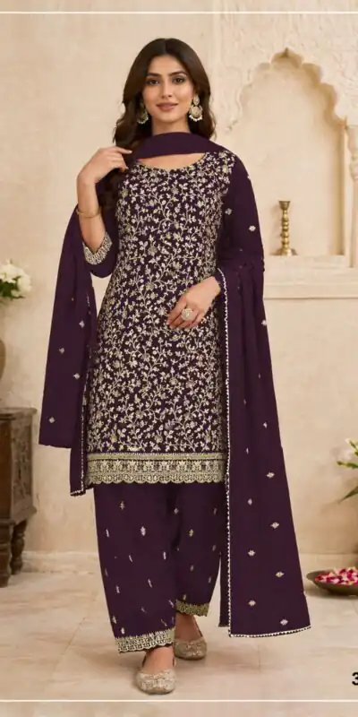 FC 3114 Wine Blooming Fox Georgette Salwar Suit with Embroidery Work. Exclusive Offer ₹2499. Delivery 4-6 Working Days. Shop now. | Jump Suits, Straight Suits, Casual Suits, Creative suits, Designer Suits, Palazzo Suits, Party Wear Suits, Patiala Suits, Salwar suit