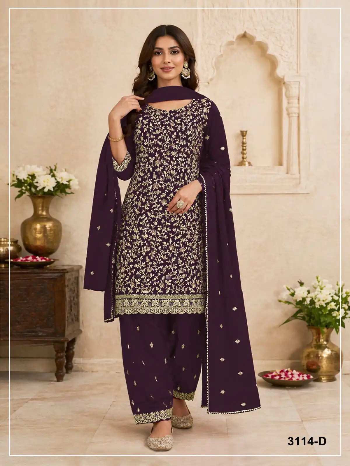 FC 3114 Wine Blooming Fox Georgette Salwar Suit with Embroidery Work. Exclusive Offer ₹2499. Delivery 4-6 Working Days. Shop now. | Jump Suits, Straight Suits, Casual Suits, Creative suits, Designer Suits, Palazzo Suits, Party Wear Suits, Patiala Suits, Salwar suit