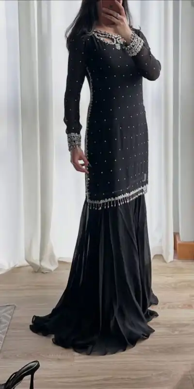 SRK 5353 Black Faux Georgette Salwar Suit Perfect for Wedding, Party, Family Gatherings, Sangeet, Housewarming – . Affordable Price ₹1949. Days | Jump Suits, Straight Suits, Casual Suits, Creative suits, Designer Suits, Palazzo Suits, Party Wear Suits, Patiala Suits, Salwar suit
