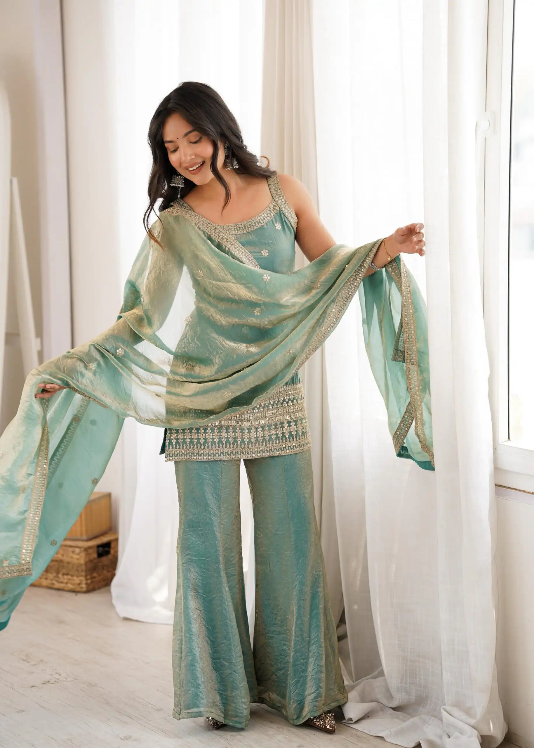 KB 302 Sea Green Fendy Silk Salwar Suit with Mirror Work & Embroidery Work. Best Price ₹2049. Delivery 4-6 Working Days. Shop now. | Jump Suits, Straight Suits, Casual Suits, Creative suits, Designer Suits, Palazzo Suits, Party Wear Suits, Patiala Suits, Salwar suit