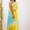 KP 6050 Pink Yellow Lilan Slab Saree Perfect for Wedding, Party, Lohri, Durga Puja, Pongal – . Get it for ₹1299. Delivery 4-6 Working Days. Shop now. | Bollywood Sarees, Creative Sarees, Designer Sarees, Embroidered Sarees, Ethnic Saree, Modern Digital sarees, Party Wear Sarees, Sarees