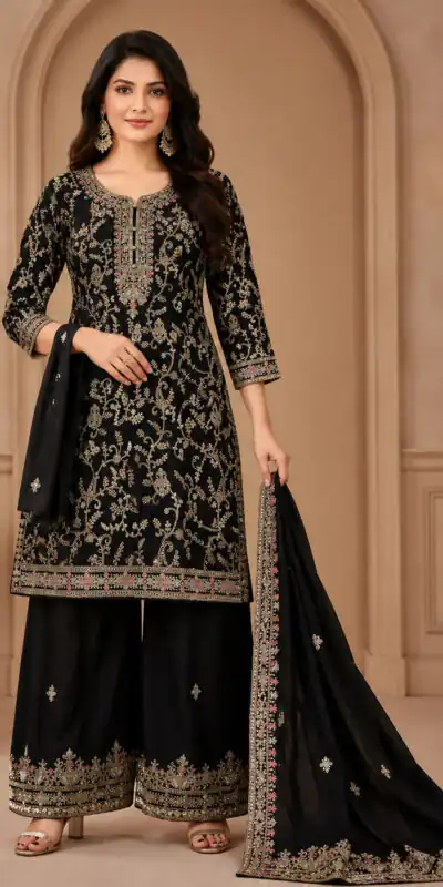 FC 1967 Black Chinon Embroidery Work Salwar Suit Wedding, Party, Festive, Events,, Reception,, Price ₹3049. Delivery 4-6 Working Days. Shop now. | Jump Suits, Straight Suits, Casual Suits, Creative suits, Designer Suits, Palazzo Suits, Party Wear Suits, Patiala Suits, Salwar suit