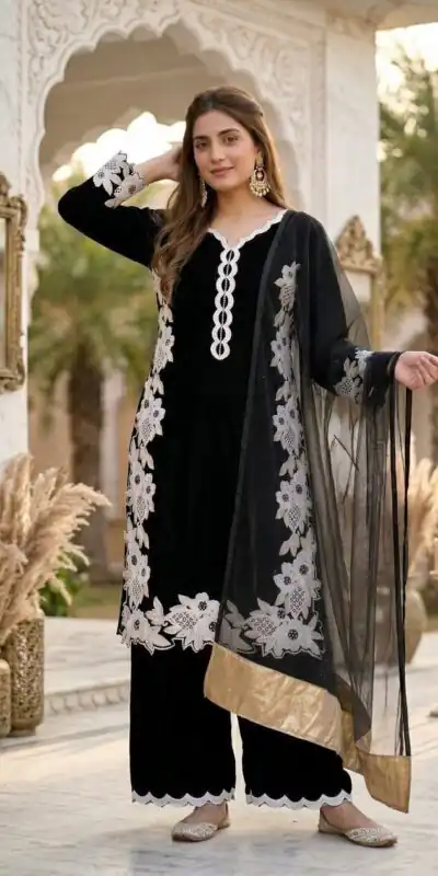 ST 213 Black Color Natural Crep Salwar Suit with Embroidery Work. Wedding, Party, Festive, Best Price ₹1899. Delivery 4-6 Working Days. Shop now. | Jump Suits, Straight Suits, Casual Suits, Creative suits, Designer Suits, Palazzo Suits, Party Wear Suits, Patiala Suits, Salwar suit