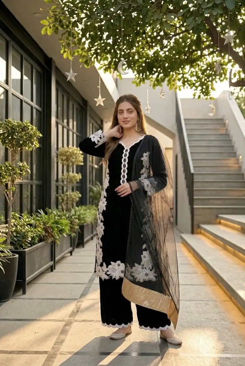 ST 213 Black Color Natural Crep Salwar Suit with Embroidery Work. Wedding, Party, Festive, Best Price ₹1899. Delivery 4-6 Working Days. Shop now. | Jump Suits, Straight Suits, Casual Suits, Creative suits, Designer Suits, Palazzo Suits, Party Wear Suits, Patiala Suits, Salwar suit