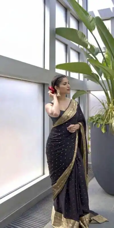 KP 303 Black in Soft Lichi Silk Jacquard Work Designer Work Saree . Exclusive Offer ₹1349. Delivery 4-6 Working Days. Shop now. | Bollywood Sarees, Creative Sarees, Designer Sarees, Embroidered Sarees, Ethnic Saree, Modern Digital sarees, Party Wear Sarees, Sarees