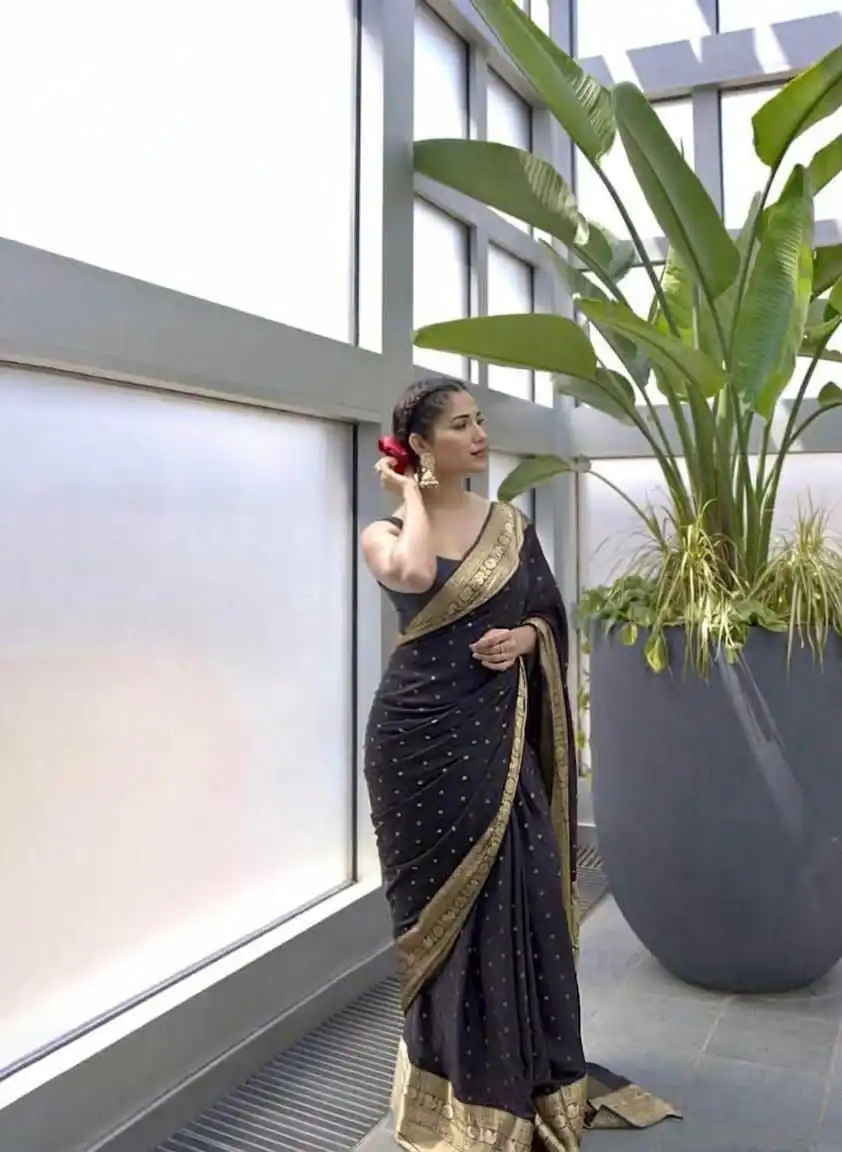 KP 303 Black in Soft Lichi Silk Jacquard Work Designer Work Saree . Exclusive Offer ₹1349. Delivery 4-6 Working Days. Shop now. | Bollywood Sarees, Creative Sarees, Designer Sarees, Embroidered Sarees, Ethnic Saree, Modern Digital sarees, Party Wear Sarees, Sarees