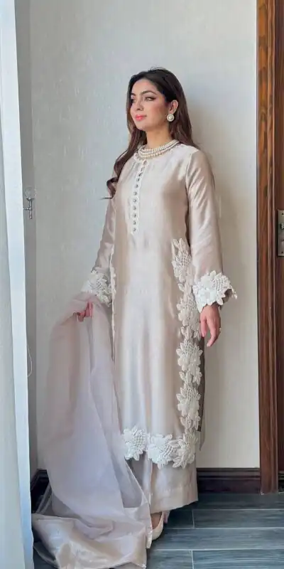 ST 213 Cream Color Natural Crep Salwar Suit with Embroidery Work. Wedding, Party, Festive, Best Price ₹1899. Delivery 4-6 Working Days. Shop now. | Jump Suits, Straight Suits, Casual Suits, Creative suits, Designer Suits, Palazzo Suits, Party Wear Suits, Patiala Suits, Salwar suit