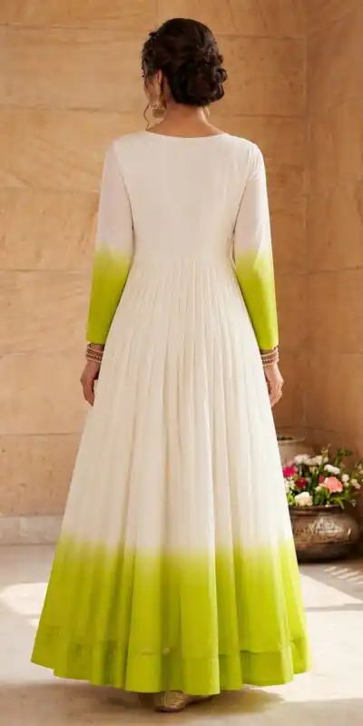 KA 1263 Green |Star Georgette Gown with Thread Embroidery & Embroidery Work. Special Price ₹1669. Delivery 4-6 Working Days. Shop now. | Bollywood Gowns, Creative Gowns, Designer Gowns, Embroidered Gowns, Gowns, Party Wear Gowns