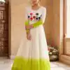 KA 1263 Green |Star Georgette Gown with Thread Embroidery & Embroidery Work. Special Price ₹1669. Delivery 4-6 Working Days. Shop now. | Bollywood Gowns, Creative Gowns, Designer Gowns, Embroidered Gowns, Gowns, Party Wear Gowns