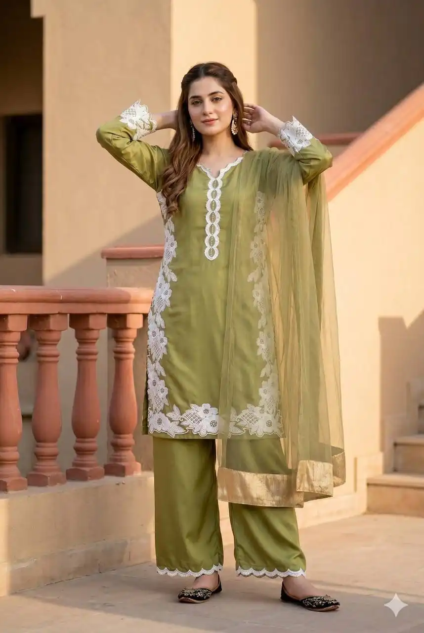 ST 213 Mehandi Color Natural Crep Salwar Suit with Embroidery Work. Wedding, Party, Festive, Best Price ₹1899. Delivery 4-6 Working Days. Shop now. | Jump Suits, Straight Suits, Casual Suits, Creative suits, Designer Suits, Palazzo Suits, Party Wear Suits, Patiala Suits, Salwar suit