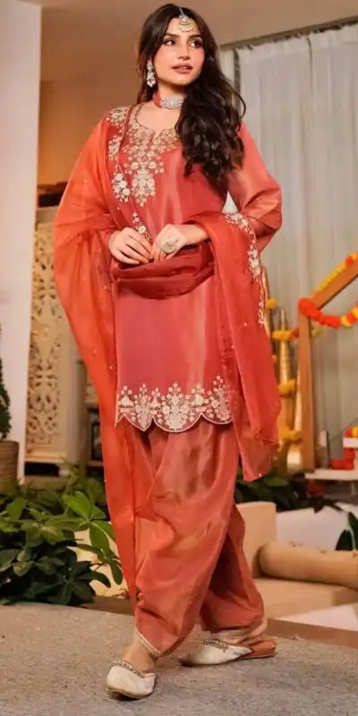 DC 116 Orange Fandy Satin Salwar Suit with Embroidery Work & Lace Work. Exclusive Offer ₹1999. Delivery 4-6 Working Days. Shop now. | Jump Suits, Straight Suits, Casual Suits, Creative suits, Designer Suits, Palazzo Suits, Party Wear Suits, Patiala Suits, Salwar suit