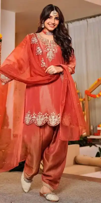 DC 116 Orange Fandy Satin Salwar Suit with Embroidery Work & Lace Work. Exclusive Offer ₹1999. Delivery 4-6 Working Days. Shop now. | Jump Suits, Straight Suits, Casual Suits, Creative suits, Designer Suits, Palazzo Suits, Party Wear Suits, Patiala Suits, Salwar suit