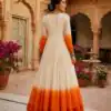KA 1263 Orange |Star Georgette Gown with Thread Embroidery & Embroidery Work. Special Price ₹1669. Delivery 4-6 Working Days. Shop now. | Bollywood Gowns, Creative Gowns, Designer Gowns, Embroidered Gowns, Gowns, Party Wear Gowns