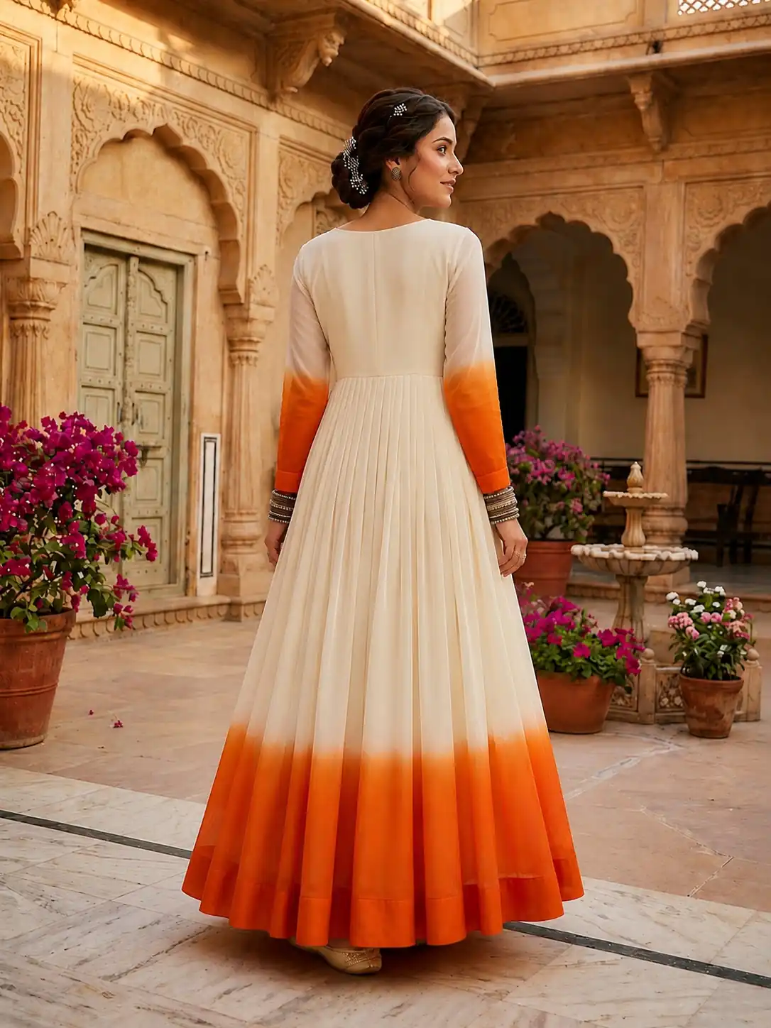 KA 1263 Orange |Star Georgette Gown with Thread Embroidery & Embroidery Work. Special Price ₹1669. Delivery 4-6 Working Days. Shop now. | Bollywood Gowns, Creative Gowns, Designer Gowns, Embroidered Gowns, Gowns, Party Wear Gowns