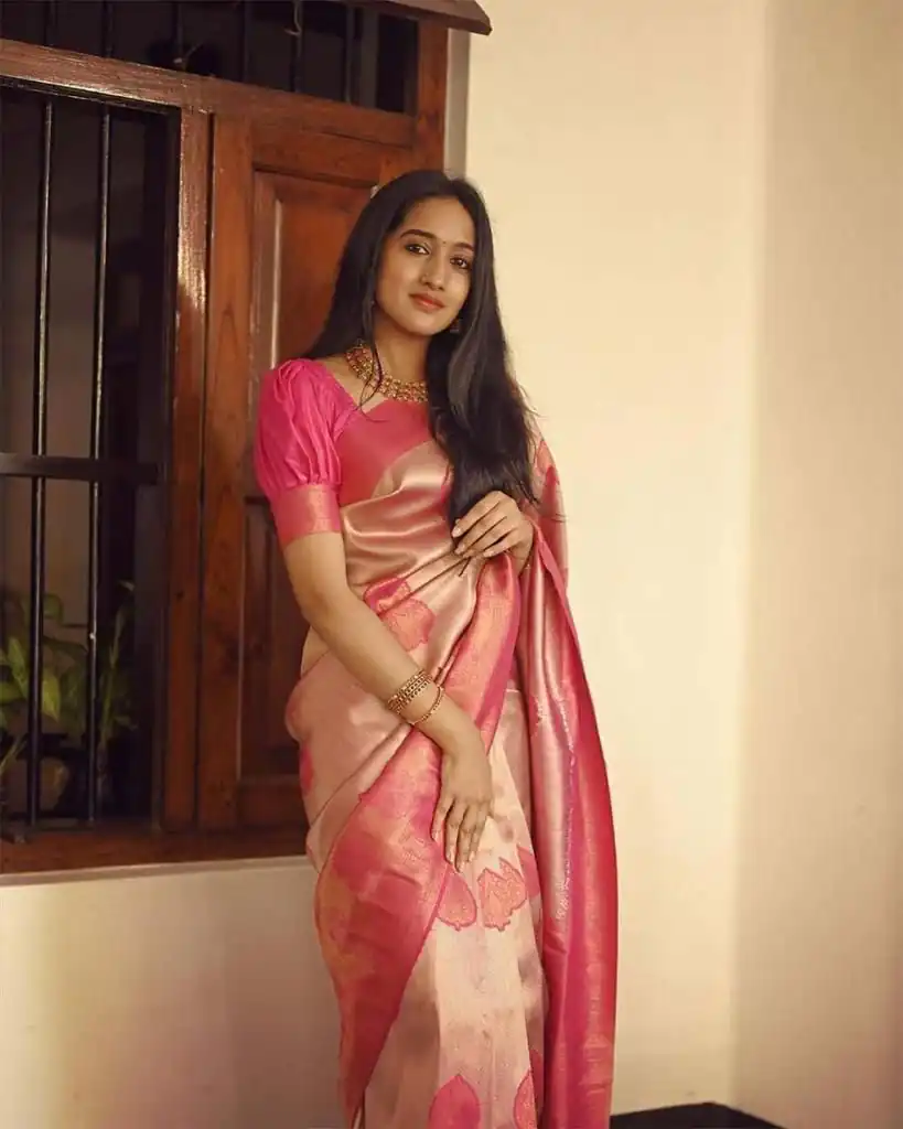 KP 5025 Pink in Soft Lichi Silk Jacquard Work Designer Work Saree . Exclusive Offer ₹1449. Delivery 4-6 Working Days. Shop now. | Bollywood Sarees, Creative Sarees, Designer Sarees, Embroidered Sarees, Ethnic Saree, Modern Digital sarees, Party Wear Sarees, Sarees