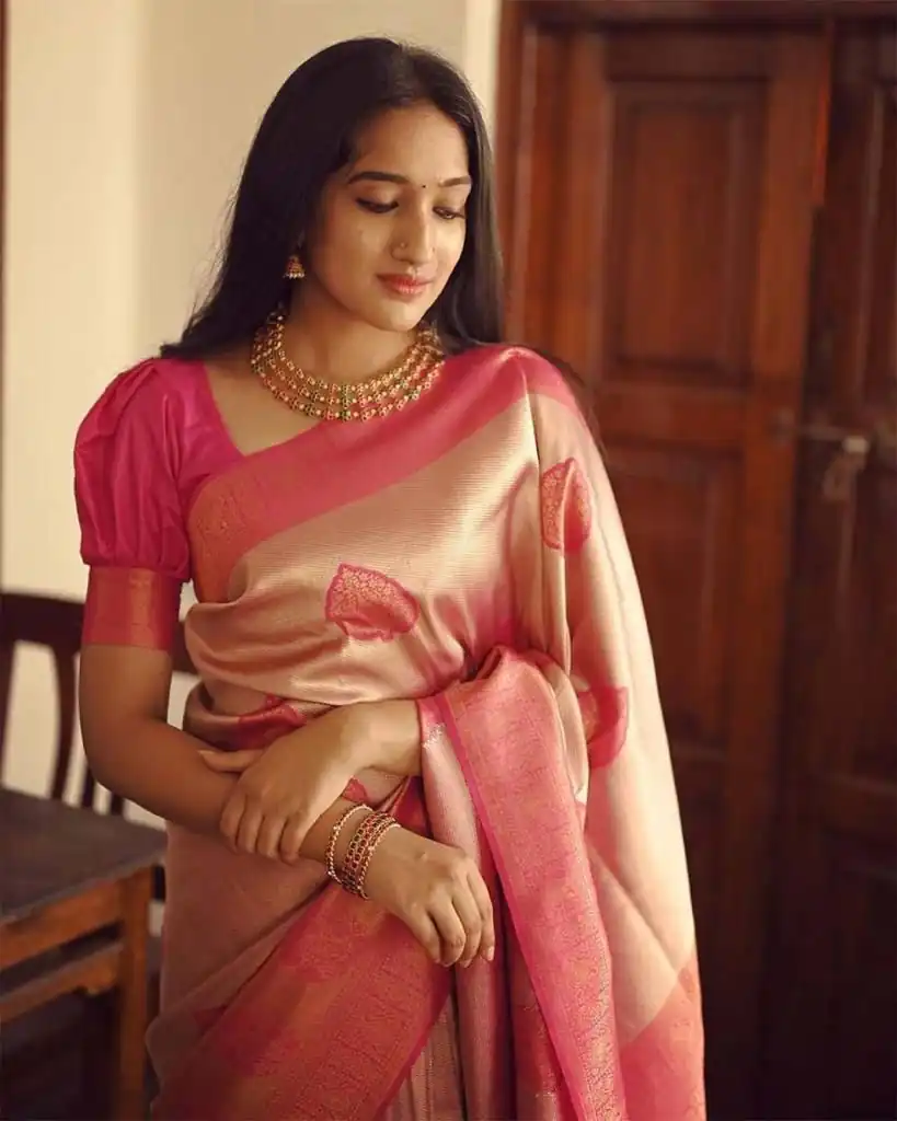 KP 5025 Pink in Soft Lichi Silk Jacquard Work Designer Work Saree . Exclusive Offer ₹1449. Delivery 4-6 Working Days. Shop now. | Bollywood Sarees, Creative Sarees, Designer Sarees, Embroidered Sarees, Ethnic Saree, Modern Digital sarees, Party Wear Sarees, Sarees