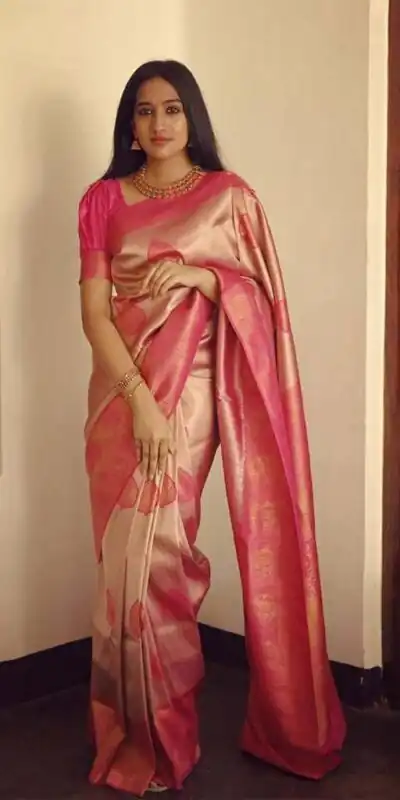 KP 5025 Pink in Soft Lichi Silk Jacquard Work Designer Work Saree . Exclusive Offer ₹1449. Delivery 4-6 Working Days. Shop now. | Bollywood Sarees, Creative Sarees, Designer Sarees, Embroidered Sarees, Ethnic Saree, Modern Digital sarees, Party Wear Sarees, Sarees