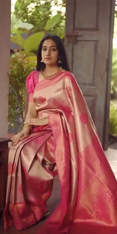 KP 5025 Pink in Soft Lichi Silk Jacquard Work Designer Work Saree . Exclusive Offer ₹1449. Delivery 4-6 Working Days. Shop now. | Bollywood Sarees, Creative Sarees, Designer Sarees, Embroidered Sarees, Ethnic Saree, Modern Digital sarees, Party Wear Sarees, Sarees