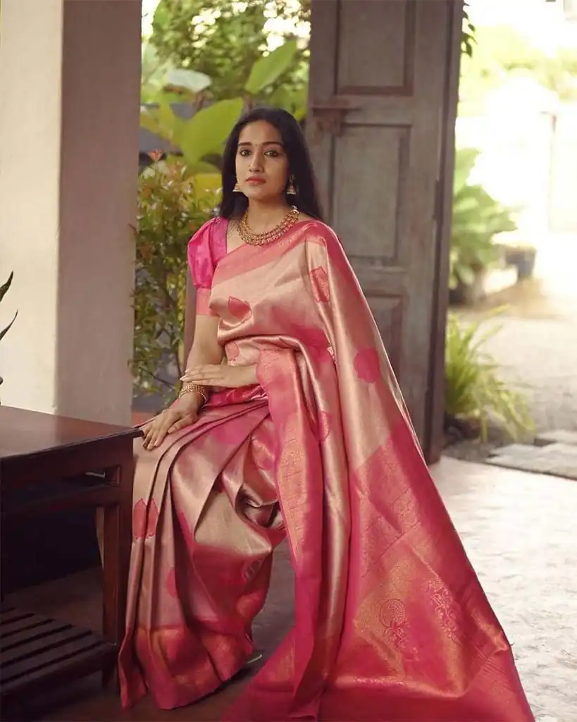 KP 5025 Pink in Soft Lichi Silk Jacquard Work Designer Work Saree . Exclusive Offer ₹1449. Delivery 4-6 Working Days. Shop now. | Bollywood Sarees, Creative Sarees, Designer Sarees, Embroidered Sarees, Ethnic Saree, Modern Digital sarees, Party Wear Sarees, Sarees