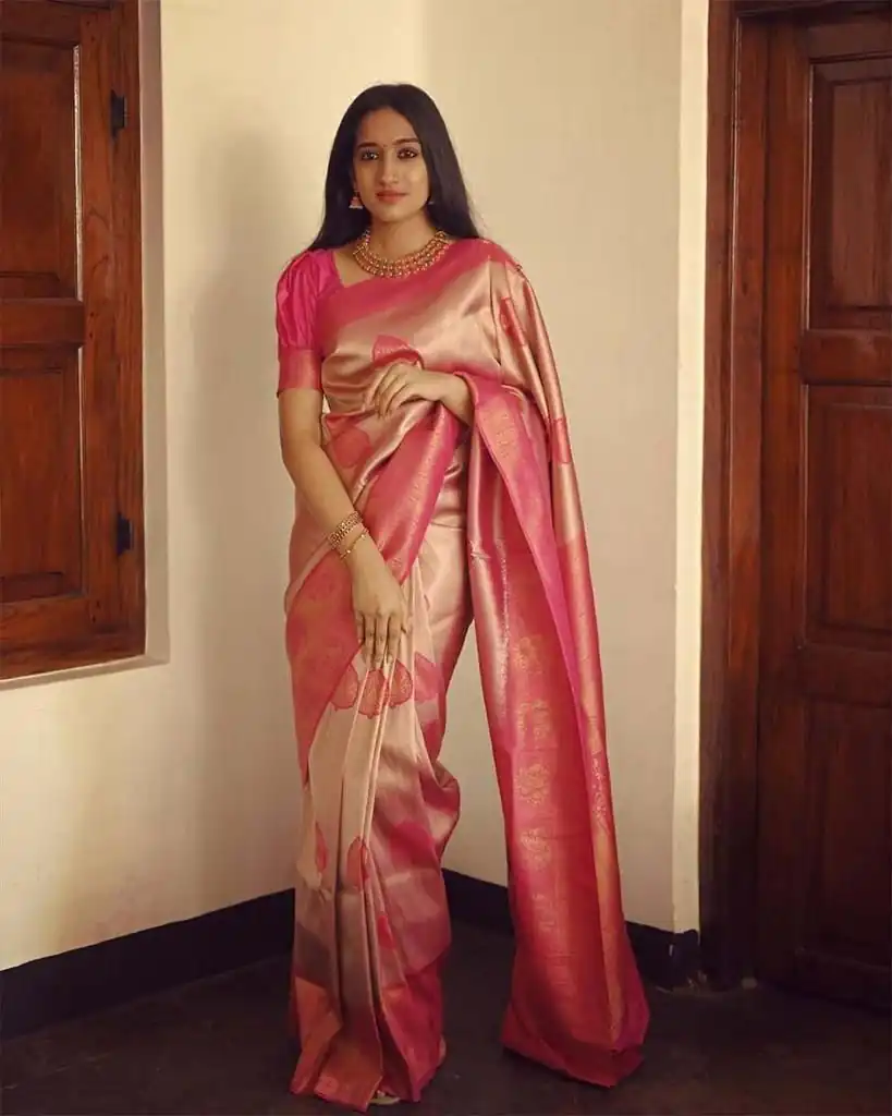 KP 5025 Pink in Soft Lichi Silk Jacquard Work Designer Work Saree . Exclusive Offer ₹1449. Delivery 4-6 Working Days. Shop now. | Bollywood Sarees, Creative Sarees, Designer Sarees, Embroidered Sarees, Ethnic Saree, Modern Digital sarees, Party Wear Sarees, Sarees