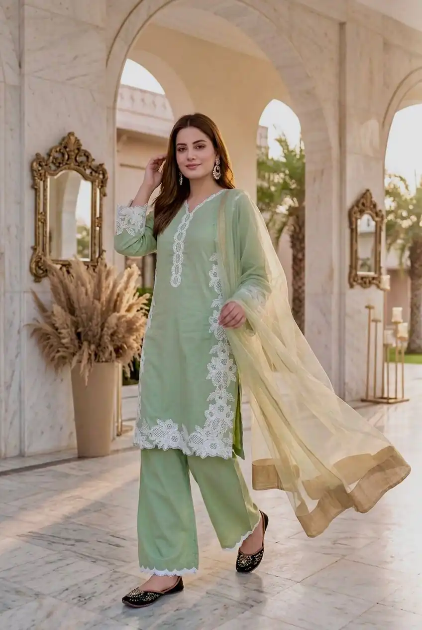 ST 213 Pista Color Natural Crep Salwar Suit with Embroidery Work. Wedding, Party, Festive, Best Price ₹1899. Delivery 4-6 Working Days. Shop now. | Jump Suits, Straight Suits, Casual Suits, Creative suits, Designer Suits, Palazzo Suits, Party Wear Suits, Patiala Suits, Salwar suit