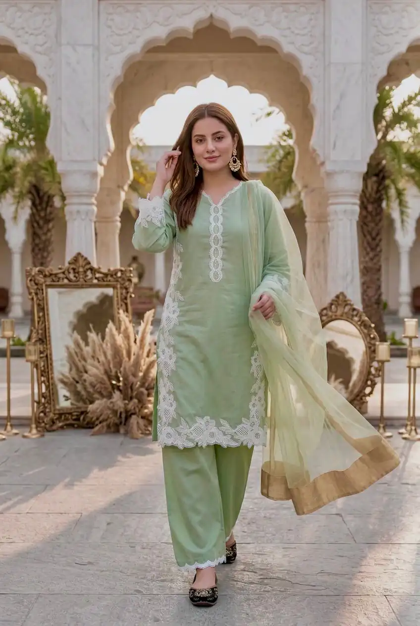 ST 213 Pista Color Natural Crep Salwar Suit with Embroidery Work. Wedding, Party, Festive, Best Price ₹1899. Delivery 4-6 Working Days. Shop now. | Jump Suits, Straight Suits, Casual Suits, Creative suits, Designer Suits, Palazzo Suits, Party Wear Suits, Patiala Suits, Salwar suit