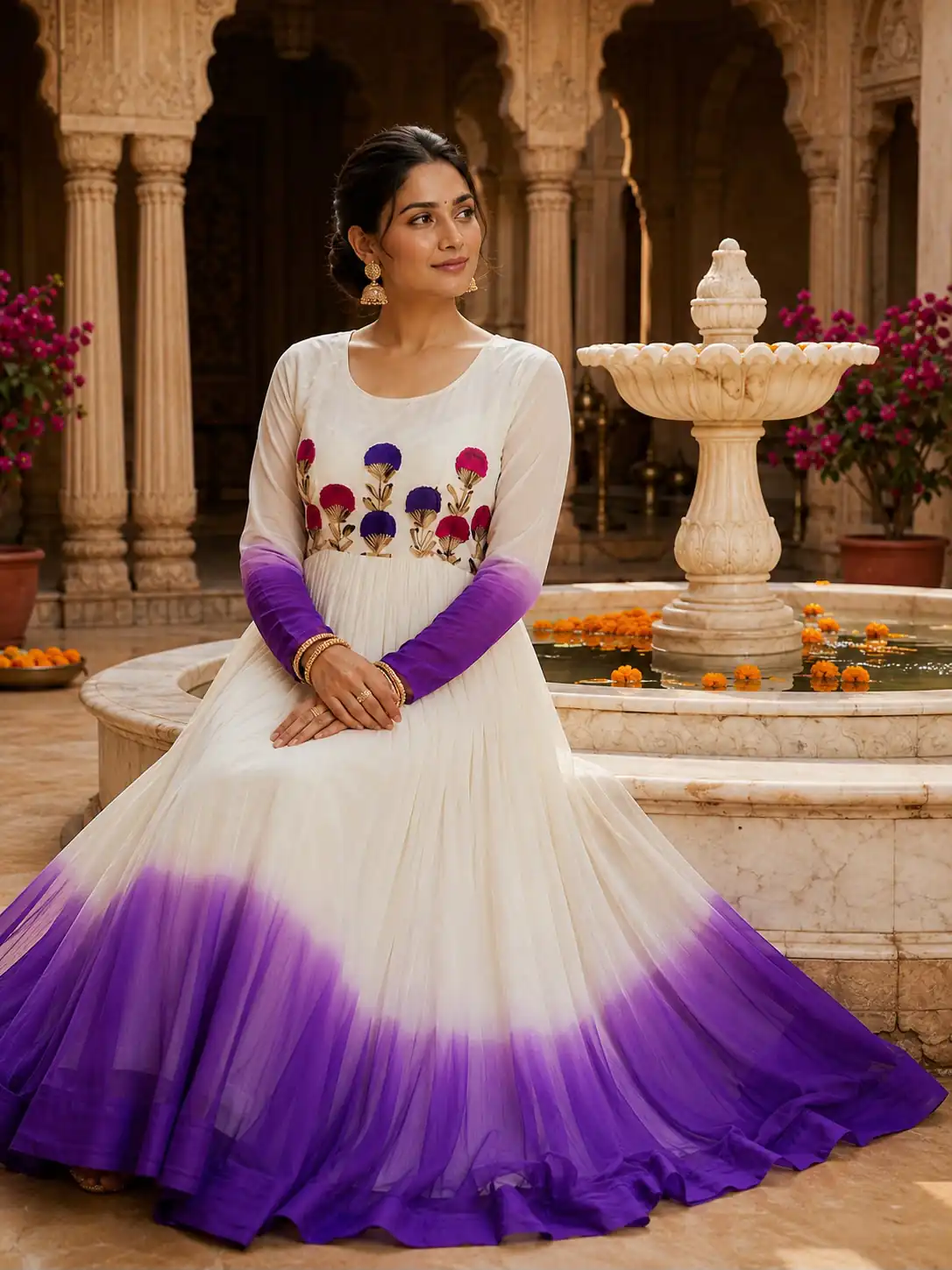 KA 1263 Purple |Star Georgette Gown with Thread Embroidery & Embroidery Work. Special Price ₹1669. Delivery 4-6 Working Days. Shop now. | Bollywood Gowns, Creative Gowns, Designer Gowns, Embroidered Gowns, Gowns, Party Wear Gowns