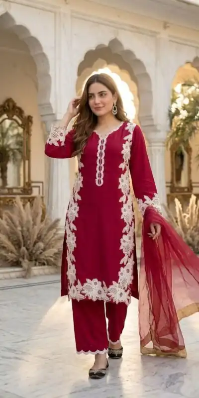 ST 213 Red Color Natural Crep Salwar Suit with Embroidery Work. Wedding, Party, Festive, Best Price ₹1899. Delivery 4-6 Working Days. Shop now. | Jump Suits, Straight Suits, Casual Suits, Creative suits, Designer Suits, Palazzo Suits, Party Wear Suits, Patiala Suits, Salwar suit