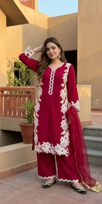 ST 213 Red Color Natural Crep Salwar Suit with Embroidery Work. Wedding, Party, Festive, Best Price ₹1899. Delivery 4-6 Working Days. Shop now. | Jump Suits, Straight Suits, Casual Suits, Creative suits, Designer Suits, Palazzo Suits, Party Wear Suits, Patiala Suits, Salwar suit