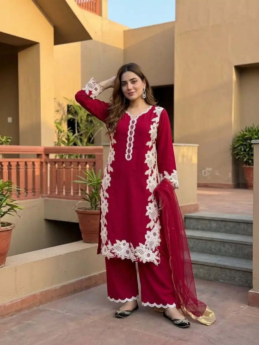 ST 213 Red Color Natural Crep Salwar Suit with Embroidery Work. Wedding, Party, Festive, Best Price ₹1899. Delivery 4-6 Working Days. Shop now. | Jump Suits, Straight Suits, Casual Suits, Creative suits, Designer Suits, Palazzo Suits, Party Wear Suits, Patiala Suits, Salwar suit