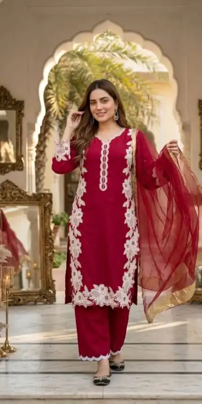 ST 213 Red Color Natural Crep Salwar Suit with Embroidery Work. Wedding, Party, Festive, Best Price ₹1899. Delivery 4-6 Working Days. Shop now. | Jump Suits, Straight Suits, Casual Suits, Creative suits, Designer Suits, Palazzo Suits, Party Wear Suits, Patiala Suits, Salwar suit