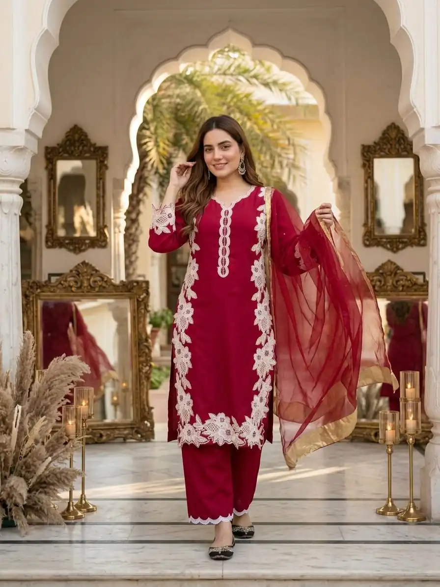 ST 213 Red Color Natural Crep Salwar Suit with Embroidery Work. Wedding, Party, Festive, Best Price ₹1899. Delivery 4-6 Working Days. Shop now. | Jump Suits, Straight Suits, Casual Suits, Creative suits, Designer Suits, Palazzo Suits, Party Wear Suits, Patiala Suits, Salwar suit