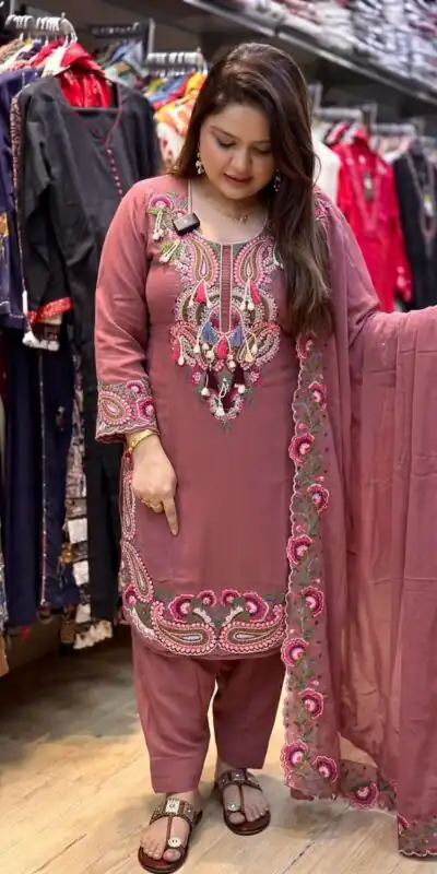 SRK 5348 Rust Color Georgette Mirror Embroidery Work Salwar Suit . Best Price ₹2399. Delivery 4-6 Working Days. Shop now. | Jump Suits, Straight Suits, Casual Suits, Creative suits, Designer Suits, Palazzo Suits, Party Wear Suits, Patiala Suits, Salwar suit