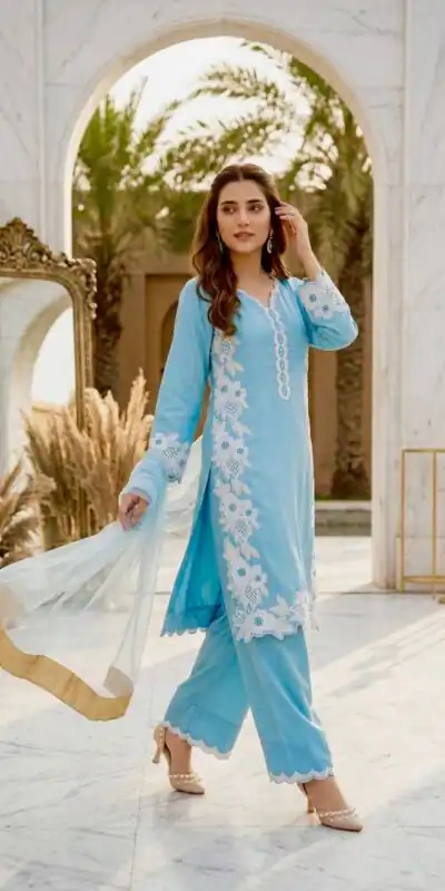 ST 213 Sky Blue Color Natural Crep Salwar Suit with Embroidery Work. Wedding, Party, Festive, Best Price ₹1899. Delivery 4-6 Working Days. Shop now. | Jump Suits, Straight Suits, Casual Suits, Creative suits, Designer Suits, Palazzo Suits, Party Wear Suits, Patiala Suits, Salwar suit