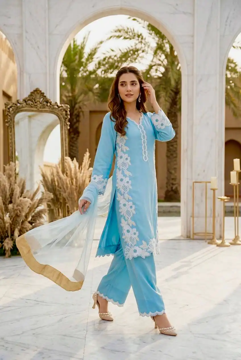 ST 213 Sky Blue Color Natural Crep Salwar Suit with Embroidery Work. Wedding, Party, Festive, Best Price ₹1899. Delivery 4-6 Working Days. Shop now. | Jump Suits, Straight Suits, Casual Suits, Creative suits, Designer Suits, Palazzo Suits, Party Wear Suits, Patiala Suits, Salwar suit