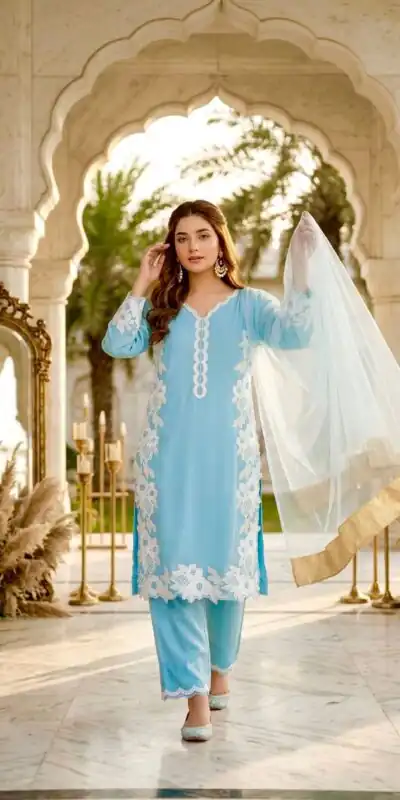 ST 213 Sky Blue Color Natural Crep Salwar Suit with Embroidery Work. Wedding, Party, Festive, Best Price ₹1899. Delivery 4-6 Working Days. Shop now. | Jump Suits, Straight Suits, Casual Suits, Creative suits, Designer Suits, Palazzo Suits, Party Wear Suits, Patiala Suits, Salwar suit