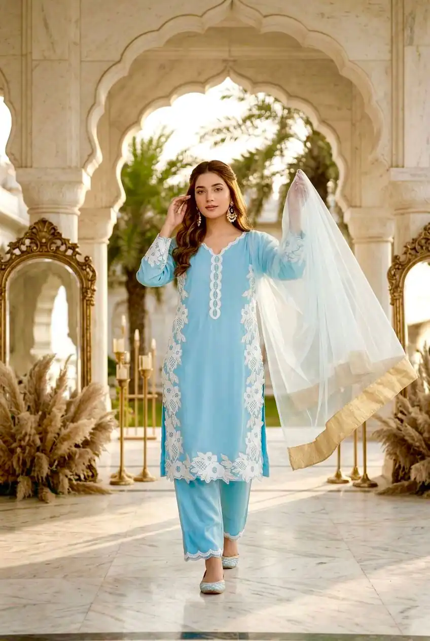 ST 213 Sky Blue Color Natural Crep Salwar Suit with Embroidery Work. Wedding, Party, Festive, Best Price ₹1899. Delivery 4-6 Working Days. Shop now. | Jump Suits, Straight Suits, Casual Suits, Creative suits, Designer Suits, Palazzo Suits, Party Wear Suits, Patiala Suits, Salwar suit