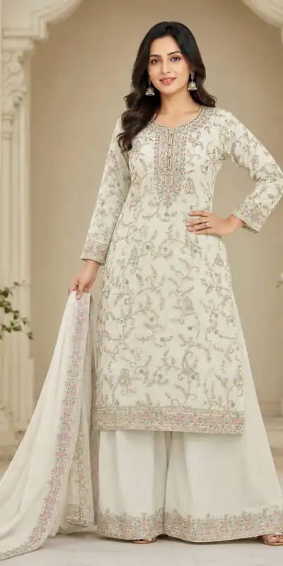 FC 1967 White Chinon Embroidery Work Salwar Suit Wedding, Party, Festive, Events,, Reception,, Price ₹3049. Delivery 4-6 Working Days. Shop now. | Jump Suits, Straight Suits, Casual Suits, Creative suits, Designer Suits, Palazzo Suits, Party Wear Suits, Patiala Suits, Salwar suit