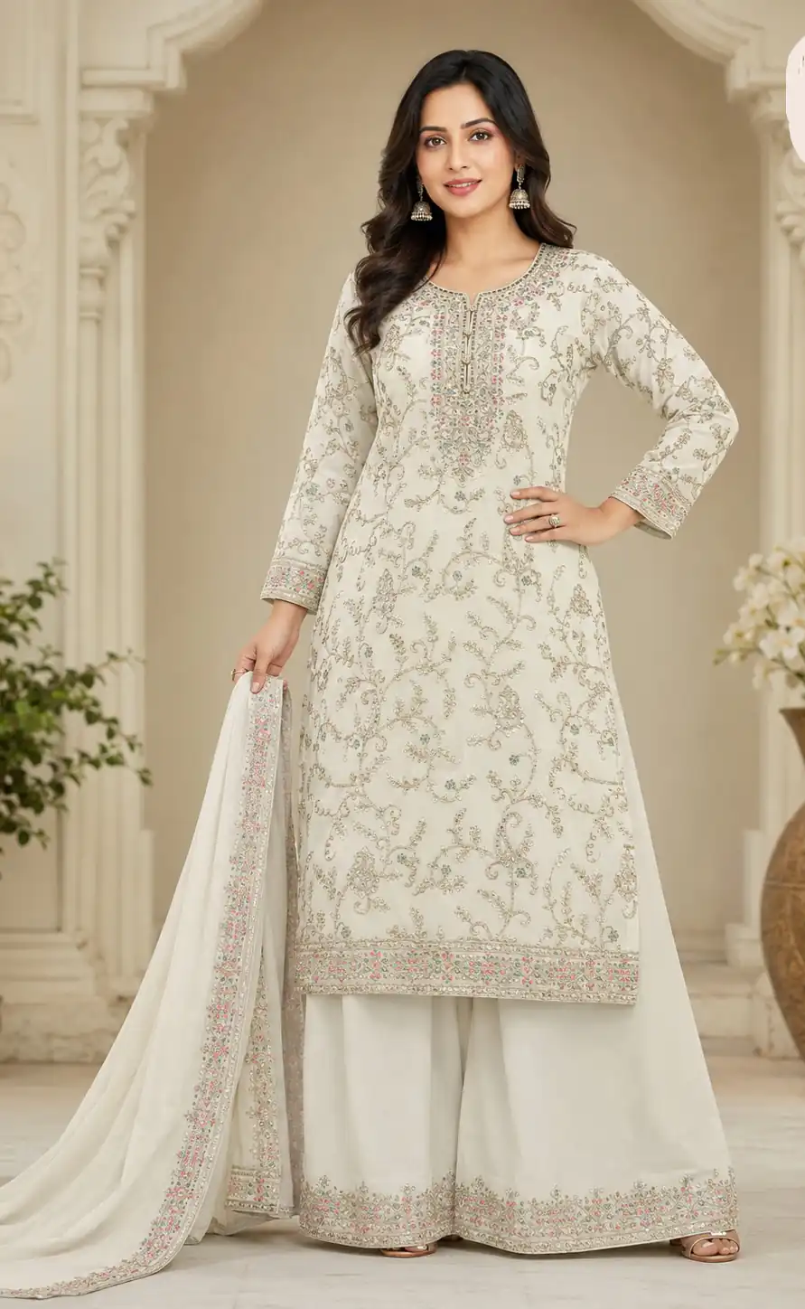 FC 1967 White Chinon Embroidery Work Salwar Suit Wedding, Party, Festive, Events,, Reception,, Price ₹3049. Delivery 4-6 Working Days. Shop now. | Jump Suits, Straight Suits, Casual Suits, Creative suits, Designer Suits, Palazzo Suits, Party Wear Suits, Patiala Suits, Salwar suit