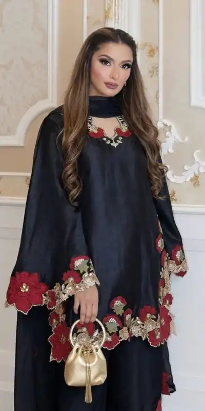 ZSR 3171 Black Color Roman Silk Salwar Suit with Embroidery Work. Available at ₹2449 only. Delivery 4-6 Working Days. Shop now. | Jump Suits, Straight Suits, Casual Suits, Creative suits, Designer Suits, Palazzo Suits, Party Wear Suits, Patiala Suits, Salwar suit