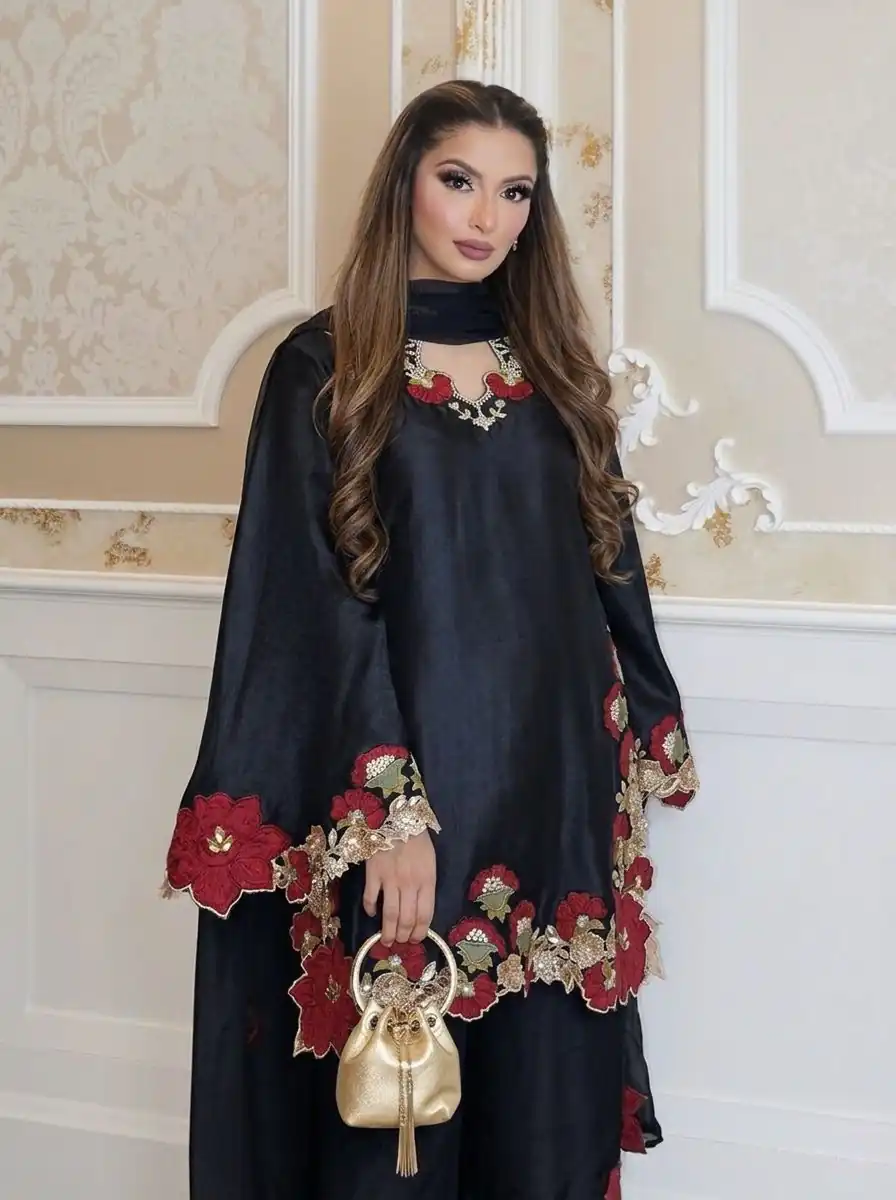 ZSR 3171 Black Color Roman Silk Salwar Suit with Embroidery Work. Available at ₹2449 only. Delivery 4-6 Working Days. Shop now. | Jump Suits, Straight Suits, Casual Suits, Creative suits, Designer Suits, Palazzo Suits, Party Wear Suits, Patiala Suits, Salwar suit