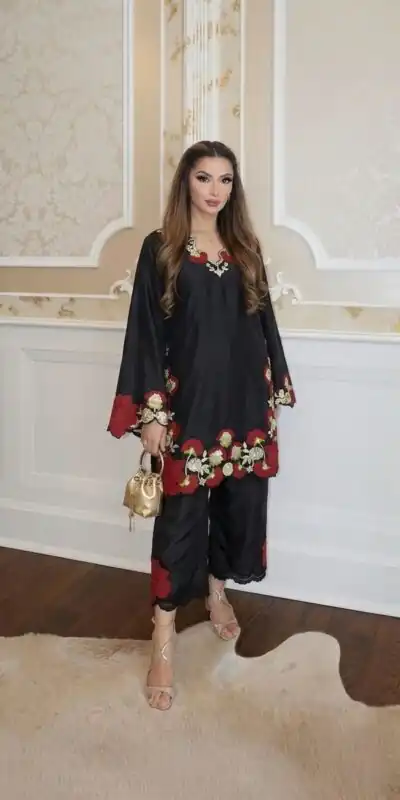 ZSR 3171 Black Color Roman Silk Salwar Suit with Embroidery Work. Available at ₹2449 only. Delivery 4-6 Working Days. Shop now. | Jump Suits, Straight Suits, Casual Suits, Creative suits, Designer Suits, Palazzo Suits, Party Wear Suits, Patiala Suits, Salwar suit