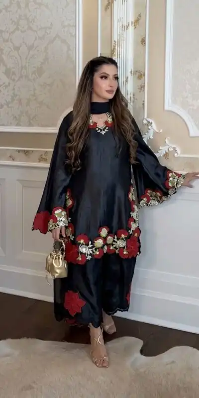 ZSR 3171 Black Color Roman Silk Salwar Suit with Embroidery Work. Available at ₹2449 only. Delivery 4-6 Working Days. Shop now. | Jump Suits, Straight Suits, Casual Suits, Creative suits, Designer Suits, Palazzo Suits, Party Wear Suits, Patiala Suits, Salwar suit