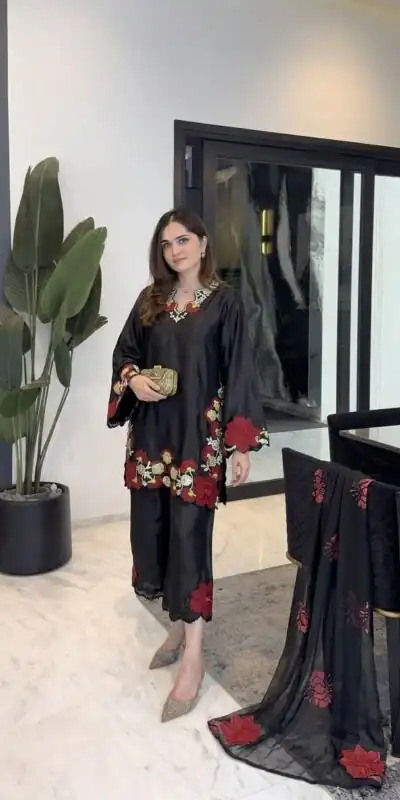 ZSR 3171 Black Color Roman Silk Salwar Suit with Embroidery Work. Available at ₹2449 only. Delivery 4-6 Working Days. Shop now. | Jump Suits, Straight Suits, Casual Suits, Creative suits, Designer Suits, Palazzo Suits, Party Wear Suits, Patiala Suits, Salwar suit