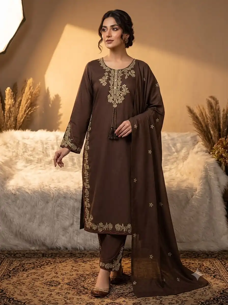 BE 473 Brown Color Roman Silk Salwar Suit with Embroidery Work. Available at ₹1999 only. Delivery 4-6 Working Days. Shop now. | Jump Suits, Straight Suits, Casual Suits, Creative suits, Designer Suits, Palazzo Suits, Party Wear Suits, Patiala Suits, Salwar suit