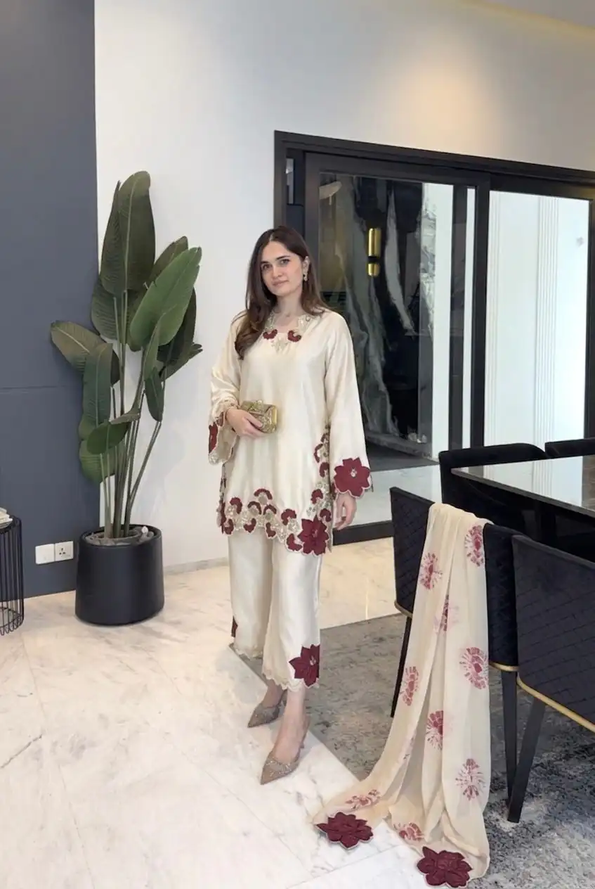 ZSR 3171 Cream Color Roman Silk Salwar Suit with Embroidery Work. Available at ₹2449 only. Delivery 4-6 Working Days. Shop now. | Jump Suits, Straight Suits, Casual Suits, Creative suits, Designer Suits, Palazzo Suits, Party Wear Suits, Patiala Suits, Salwar suit