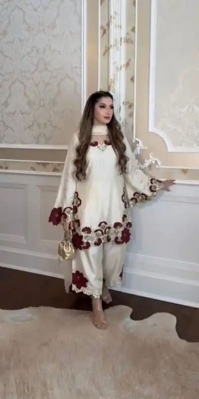 ZSR 3171 Cream Color Roman Silk Salwar Suit with Embroidery Work. Available at ₹2449 only. Delivery 4-6 Working Days. Shop now. | Jump Suits, Straight Suits, Casual Suits, Creative suits, Designer Suits, Palazzo Suits, Party Wear Suits, Patiala Suits, Salwar suit