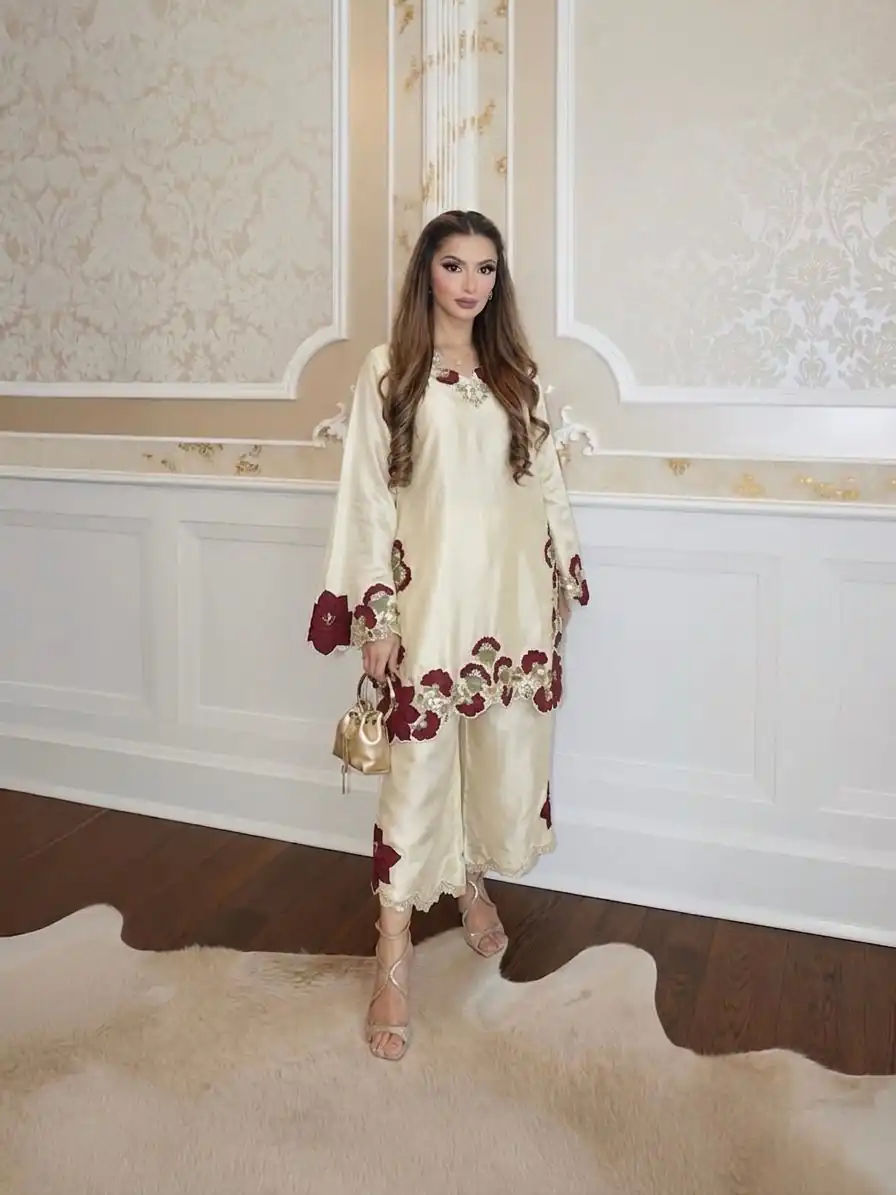 ZSR 3171 Cream Color Roman Silk Salwar Suit with Embroidery Work. Available at ₹2449 only. Delivery 4-6 Working Days. Shop now. | Jump Suits, Straight Suits, Casual Suits, Creative suits, Designer Suits, Palazzo Suits, Party Wear Suits, Patiala Suits, Salwar suit
