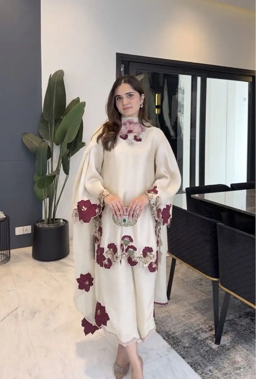 ZSR 3171 Cream Color Roman Silk Salwar Suit with Embroidery Work. Available at ₹2449 only. Delivery 4-6 Working Days. Shop now. | Jump Suits, Straight Suits, Casual Suits, Creative suits, Designer Suits, Palazzo Suits, Party Wear Suits, Patiala Suits, Salwar suit