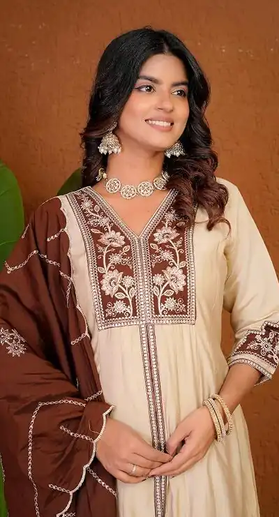 DIVA 152 Cream Color Roman Silk Salwar Suit with Embroidery Work. Available at ₹2399 only. Delivery 4-6 Working Days. Shop now. | Jump Suits, Straight Suits, Casual Suits, Creative suits, Designer Suits, Palazzo Suits, Party Wear Suits, Patiala Suits, Salwar suit